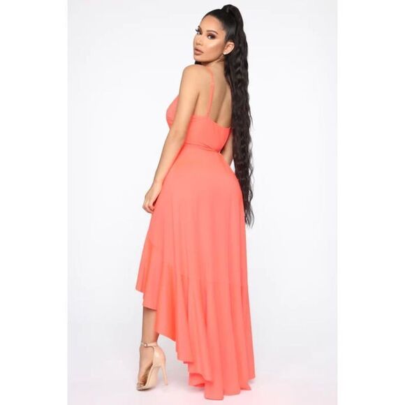 Fashion Nova Every Strut Wrap Maxi Dress NWT Coral Size M - Picture 5 of 8